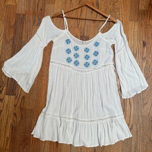 White embroidered‎ Dress Cold Shoulder Countryfest Large Boho Festival rodeo